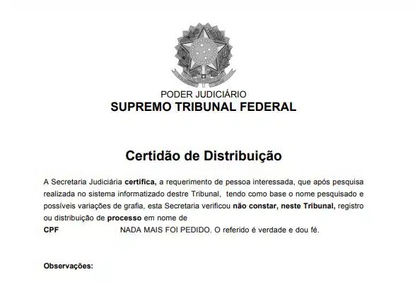 modelo de certidão de distribuição